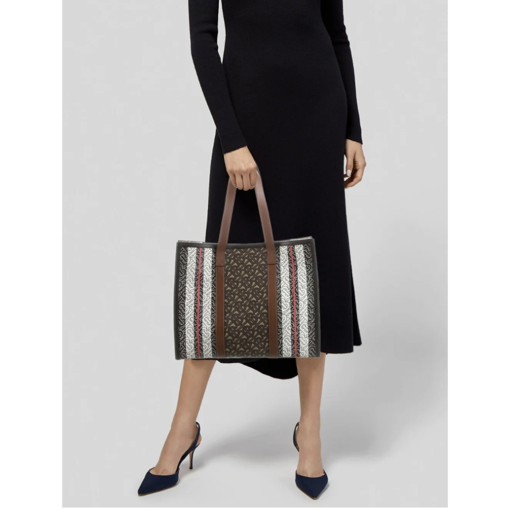 Burberry Monogram Striped TB Canvas Tote with COA